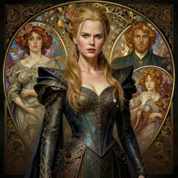 the librarian, nicole kidman, fame of thrones, fibonacci, sweat drops, intricate fashion clothing, insane, intricate, highly detailed, surrealistic, digital painting, artstation, concept art, smooth, sharp focus, illustration, unreal engine 5, 8 k, art by artgerm and greg rutkowski and alphonse mucha