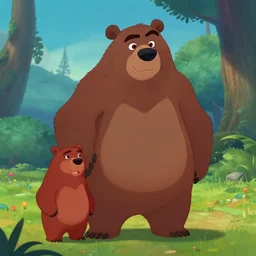 screenshot from disney’s ‘Brother Bear’ (2003), iconic scene, HD remaster, Disney, highly detailed, high quality, beautiful scenery, brown bear, Kodak bears, Disney cartoon, film still