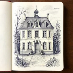 dream journal art brut drawing of a fever dream about la maisson picasiette, found doodled in a sketchbook