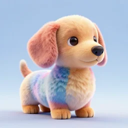high quality 3 d render hyperrealist very cute multipastel very fluffy smooth dachshund plush mascot, photo from the side, vray, smooth in the background, artstation, ultra detailed, octane render