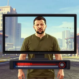 zelensky in the gta v loading screen, masterpiece, 8 k, 4 k, art by stephen bliss