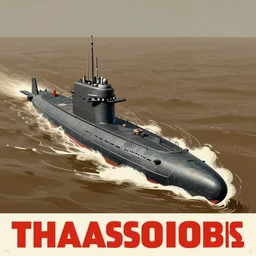 a realistic soviet era submarine launching in deep murky water, flat, matte, propganda poster, thalassophobia
