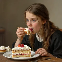 greta thunberg eating cakes painted by rembrandt, detailed digital art, trending on Artstation