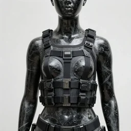an extremely beautifully lit photograph of a female black marble statue in the style of brancusi, the statue is wearing a complex technical halter with black nylon straps and metal buckles in the style of matthew williams, alyx, the statue is wearing a complex tactical chest rig, acronym, techwear, tactical clothing, sharp focus, award winning photograph, beautiful, clear, sharp, detailed, hyperreal, realistic