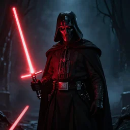 sith warrior, red lightsaber, death, dark, grim, tim burton