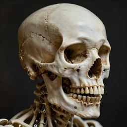 a human skull made of alien parts. Photograph.