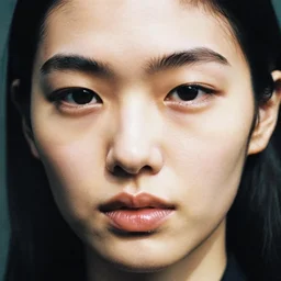 close up of face of female asian fashion model, in tokio, photo by emily soto, analog, grainy, dramatic lighting, highly detailed