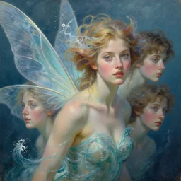 a portrait of elegant beautiful queen of the water fairies, gossamer wings, hair made of ocean waves, illustration, dramatic lighting, soft details, painting oil on canvas, art nouveau, octane render, hdr, 4 k, 8 k, hd, by edmund blair leighton, brom, charlie bowater, trending on artstation, faces by otto schmit