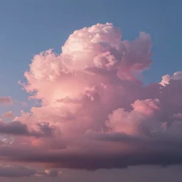 digital render of a beautiful sky. pink puffy cotton candy clouds. evening light.