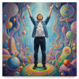 a highly detailed painting of a man rising in a psychedelic world, by alex gray, full resolution