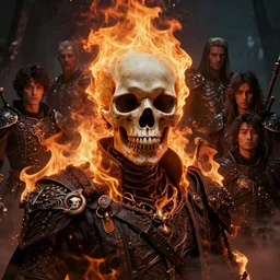 A fancy portrait of a Skull on fire by Greg Rutkowski, Sung Choi, Mitchell Mohrhauser, Maciej Kuciara, Johnson Ting, Maxim Verehin, Peter Konig, Bloodborne, 8k photorealistic, cinematic lighting, HD, high details, dramatic, atmospheric , trending on artstation