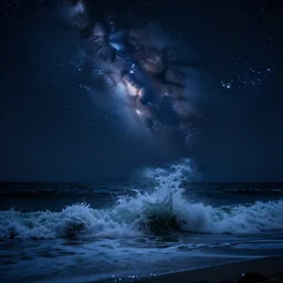 night sky with glowing stars crashing into the ocean, hyperrealistic masterpiece, highly detailed ricardo bofill anka zhuravleva, dramatic lighting, long shot, wide angle, uhd 8 k, sharp focus