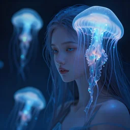close - up portrait of a goddess jellyfish by aykut aydogdu and alena aenami, bioluminescence, octane render