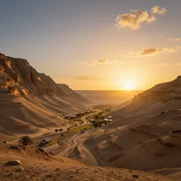 A beautiful Nile Valley at sunset 4k Unreal render, Detailed, Volumetric Lighting