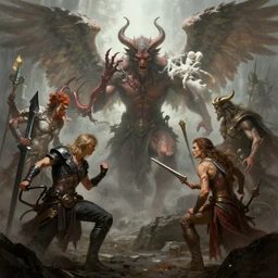 concept art, battle of demons and angels, realistic shaded lighting poster by ilya kuvshinov, magali villeneuve, artgerm, jeremy lipkin and michael garmash and rob rey
