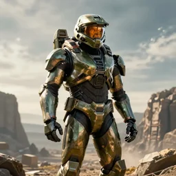 master chief from halo in avengers endgame, cinematic wide shot