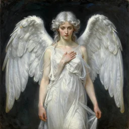 Say who is this with silver hair so pale and Wan! and thin? beautiful lone single feminine!! angel, Aphrodite, in the style of Jean Delville, Lucien Lévy-Dhurmer, Fernand Keller, Fernand Khnopff, oil on canvas, 1896, 4K resolution, aesthetic, mystery