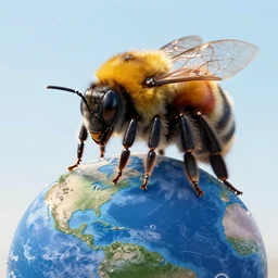 HUGE BUMBLEBEE VERSUS THE EARTH,  realistic 4k octane beautifully detailed render, 4k post-processing, highly detailed, intricate complexity, epic composition, magical atmosphere, cinematic lighting, masterpiece, ultra hd