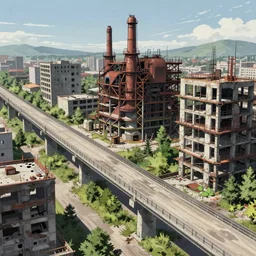 a beautiful detailed anime illustration of overpass urbex industrial architecture abandoned building city nature unfinished building by albert bierstadt, anime sci - fi cosmic san andreas atlantis desert showers otherworldly extraterrestial wilderness steampunk azeroth dieselpunk architecture island, archdaily, wallpaper, highly detailed, trending on artstation.