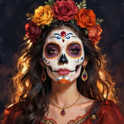 Illustration of a sugar skull day of the dead girl, art by rupi kaur