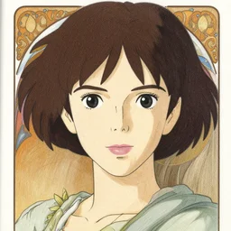 female android, finely illustrated face, highly detailed, colored pencil, studio ghibli, tankobon, in the style of ilya kuvshinov and krenz cushart and william - adolphe bouguereau and alphonse mucha