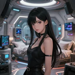 beautiful anime girl inside award - winning interior of futuristic bedroom cluttered with electronics, close up, wadim kashin, simon stalenhag, xf iq 4, f / 1. 4, iso 2 0 0, 1 / 1 6 0 s,, raw, featured in artstation, octane render, cinematic, elegant, intricate, 4 k, volumetric lighting, confident