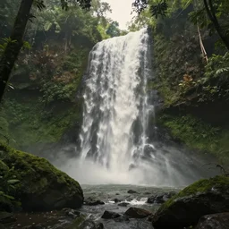 tropical jungle waterfall, volumetric lighting, rtx on, washed out colors, an award winning digital render, beautiful, ultradetailed, great composition, depth of field
