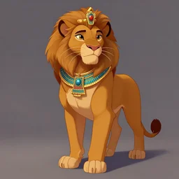 fullbody beautiful detailed character design of a feral feline wearing egyptian necklace, egyptian jewelry. deviantart lioness adoptable, character concept artwork professional, portrait studio lighting by artgerm, jessica rossier in the style of disney, the lion king, artstation deviantart