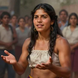 epic portrait of beautiful muscular rigoberta menchu explaining, open friendly, guatemla, crowd for background, detailed, digital painting, artstation, concept art, donato giancola, joseph christian leyendecker, wlop, boris vallejo, breathtaking, high details, extremely detailed, sincere face, establishing shot, artistic, hyper realistic, beautiful face, octane render