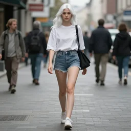 full body character concept art of a gorgeous white haired urban girl walking on the street | | distinct - fine, key visual, realistic shaded perfect face, fine details by stanley artgerm lau, wlop, rossdraws, james jean, andrei riabovitchev, marc simonetti, sakimichan, and jakub rebelka, trending on artstation