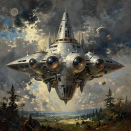 dream bot mothership. painting by bosch, roger dean.