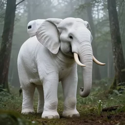 giant elephant in white spacesuit as astronaut in the woods, foggy mood, overcast bokeh - c 5