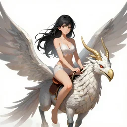 Art station concept of a beautiful girl riding a gryphon, symmetrical face, smooth body features, by Stanley Artgerm Lau, WLOP, Rossdraws, James Jean, Andrei Riabovitchev, Marc Simonetti, and Sakimichan, trending on artstation