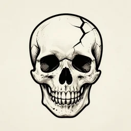 symmetrical drawing of a cracked skull, logo design