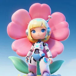 beautiful cartoonish futuristic flower antennas cyborg woman