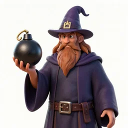wizard with beard, holding a bomb, dnd, high detail, fantasy, in the style of vintage antique illustration and line drawing or engraving, woodcut,
