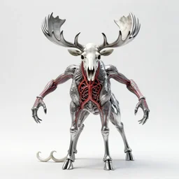 stylized shiny polished silver statue full body extra limbs bizarre cosmic horror quadruped animal moose deer skull four legs made of marble of slug creature tendrils, perfect symmetrical body, perfect symmetrical face, hyper realistic, hyper detailed, by johannen voss, by michelangelo, octane render, blender, 8 k, displayed in pure white studio room anatomical deep red arteries veins flesh