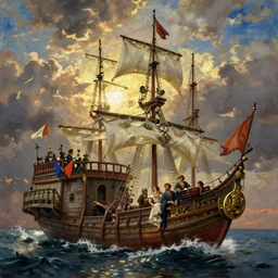 portrait of aztec pirate ship by ivan aivazovsky, hendrick avercamp, bernardo belloto!!!, alexandre cabanel!!!!