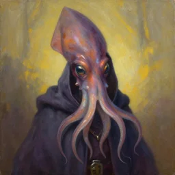 portrait of a squid wizard, painting by krenz cushart