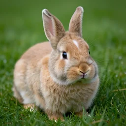 a closeup, 4 5 mm, detailed photograph of real lionhead dwarf bunny rabbit in grass land, beautiful low light, 4 5 mm, by franz lanting