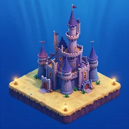 underwater ariel's castle isometric 2. 5 d game level, myvmk, with detailed sand, clean, lanterns, pixar, disney, toon shader, arnold maya render, artgerm, artstation by miha rinne