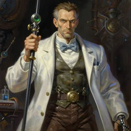 portrait of a totalitarian mad scientist doctor ivo robotnik, jodhpurs greg manchess painting by sargent and leyendecker, studio ghibli fantasy close - up shot asymmetrical intricate elegant matte painting illustration hearthstone, by greg rutkowski by greg tocchini by james gilleard