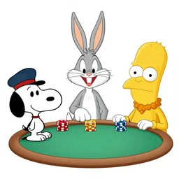 a highly detailed vector picture of bugs bunny and captain cruch and snoopy and bender playing poker, art by dan mumford and yusuke murata and makoto shinkai and ross tran, octane render, 4 k resolution, trending on artstation, masterpiece
