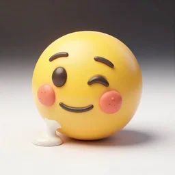 cute melting blushing face 🥰  iOS emoji on white background, 3D clay render, isometric top down left view, diffuse lighting, zoomed out very far