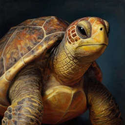 turtle headed human mugshot by leonardo da vinci, brown skin, classical painting, digital painting, romantic, vivid color, oil painting