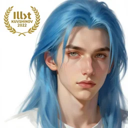 ilya kuvshinov with long hair, sky blue hair, hazel eyes, boyish face, professional digital painting, concept art, award - winning photography, cinematic, stained glass window, tarot card, awe, regal, wlop, art by andy warhol, pixiv art, yoshitaka amano