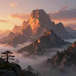 epic mountains, dawn, sunrise colors, fantasy illustration, matte painting, concept art, low angle shot, volumetric lighting, volumetric atmosphere, morning mist, art by james gurney, unreal engine 5, 8 k
