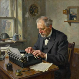 an old disbarred lawyer boarded up in his messy rundown house, isolated alone on a typewriter feverishly typing out paranoid rants in the 1 9 8 0 s, detailed artstation marc simonetti ilya nazarov oil on canvas shimmer