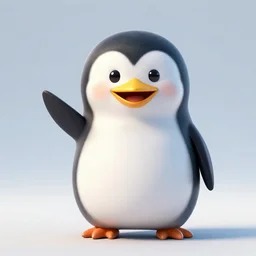 a happy cartoon penguin looking at me and waving his flipper hello, octane render