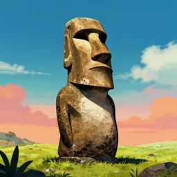 a moai, retrowave epic art, trending on art station